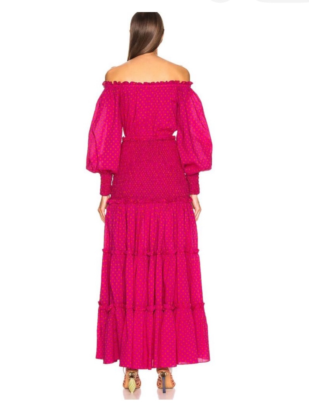 Alexis Fuchsia Off-Shoulder Polka Dot Maxi Dress - Picture 6 of 11